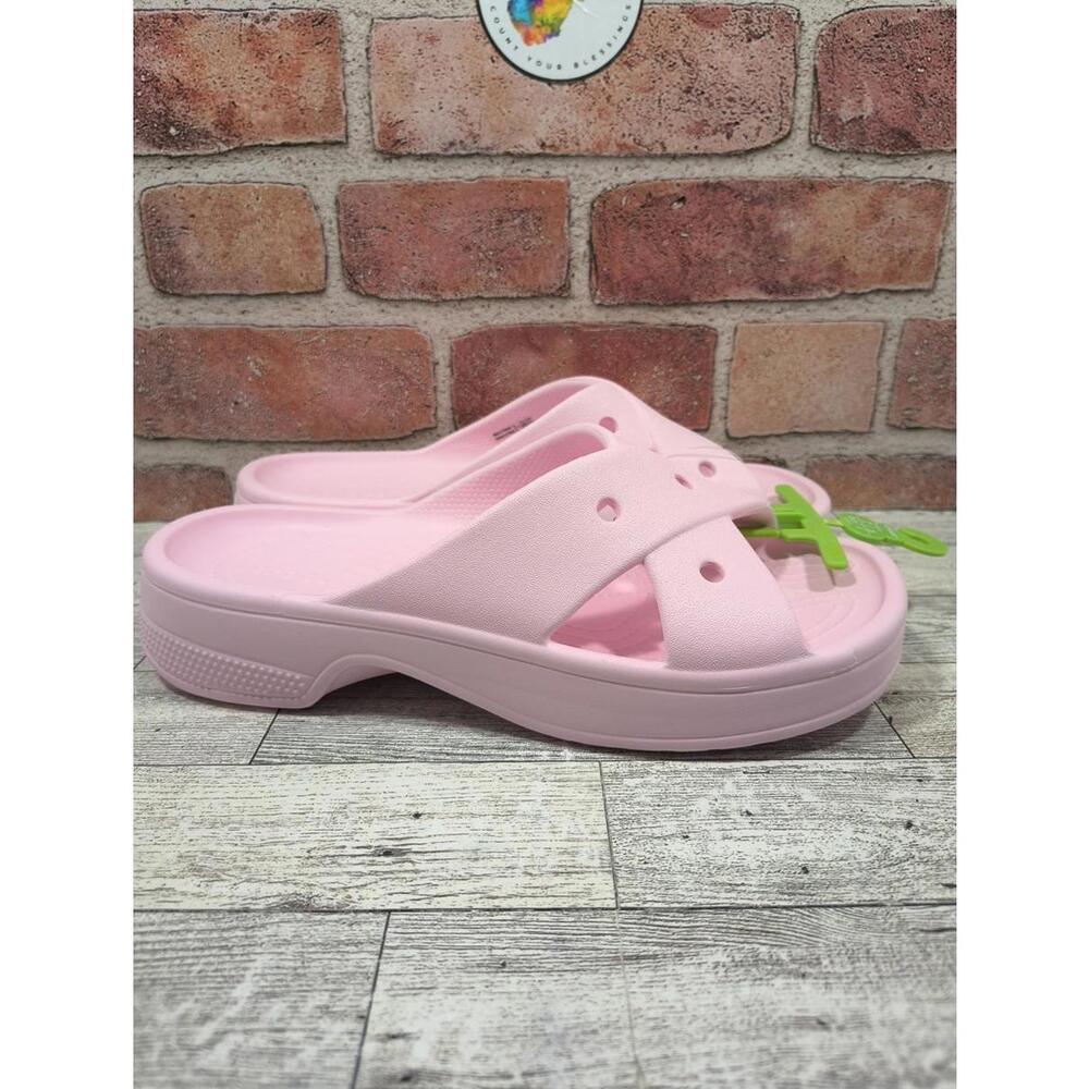 Crocs CL Cross Strap Shoes Womens Size 8 Light Pink Slip On Comfort Sandals NWT - Picture 5 of 9